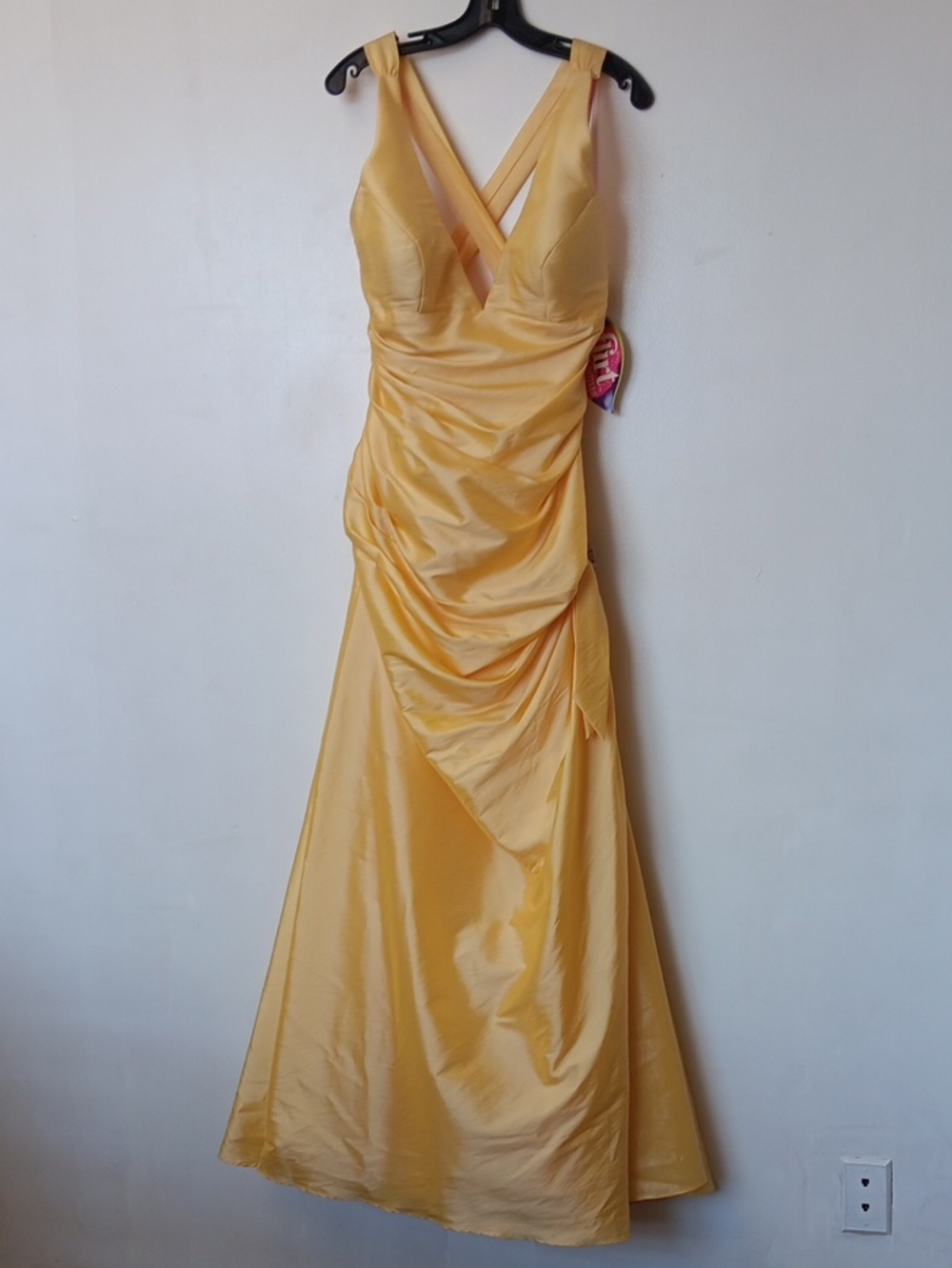 Vintage Maggie Sottero Daisy Yellow Satin V-Neck Maxi Dress
